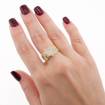 14K Yellow Gold Women&#39;s Heart Ring with Zirconia Size 7.5 Fine Jewelry