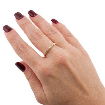 14K Yellow Gold 5 Hearts Women&#39;s Ring with Zirconia Size 8 Fine Jewelry