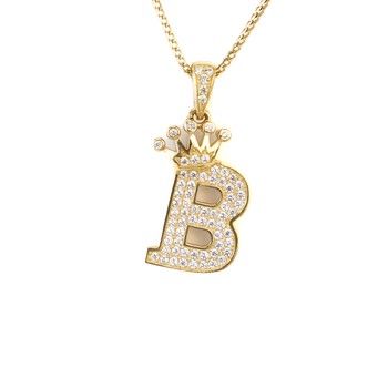 14K Yellow Gold King letter B pendant with zirconia