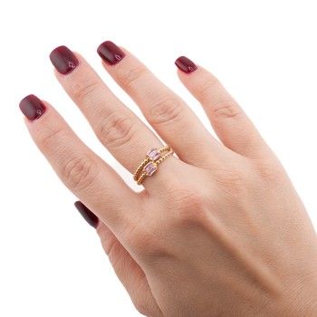 Anillo Dama Doble Pdra Rosada  Oro14k