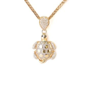 14K Yellow Gold  Turtle Pendant with Zirconia