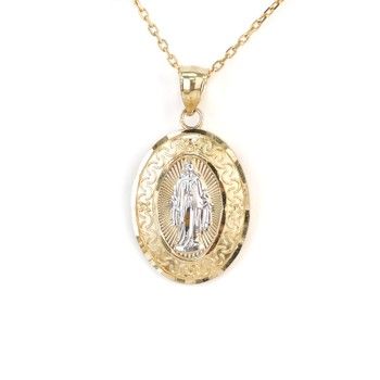 14K Yellow Gold Lady of Guadalupe Pendant Catholic Religious Fine Jewelry Gif