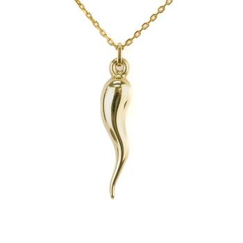 14K Yellow Gold Horn Pendant Italian Cornicello Lucky Charm Fine Jewelry