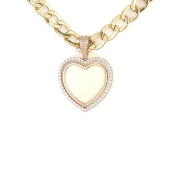 14K Yellow Gold Plane Heart Pendant with  Zirconia Charm Jewelry Gift