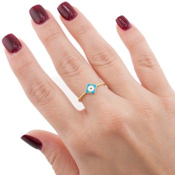 10K Yellow Gold Small Ring Evil Eye Size 7