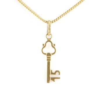 14K Yellow Gold 15teen Key Pendant