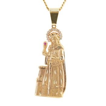10K Yellow Gold St Barbara Pendant with Zirconia Religious Charm