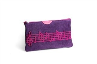 suede leather zipper pouch - purple/pink