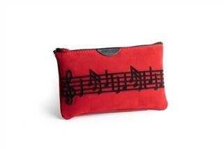 suede leather zipper pouch - red/black