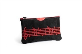 suede leather zipper pouch - black/red