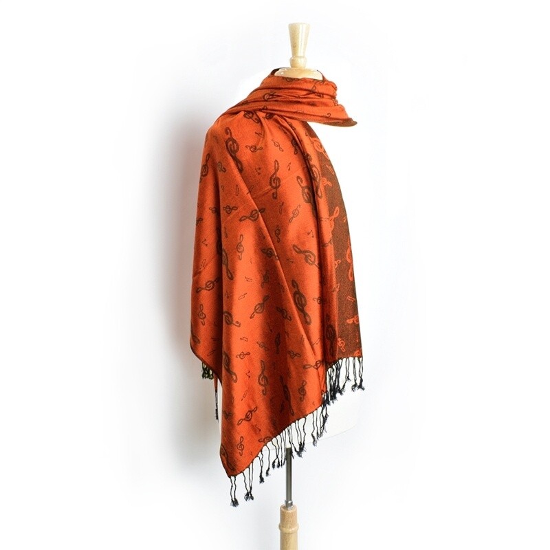 burnt orange pashmina treble clef scarf