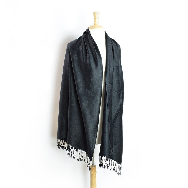 black pashmina treble clef scarf