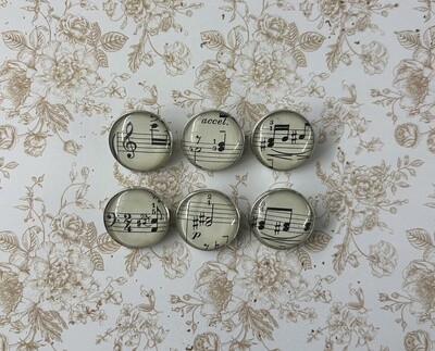 Set of 6 Sheet Music Glass Pins