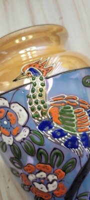Hand-painted peacock wall pocket