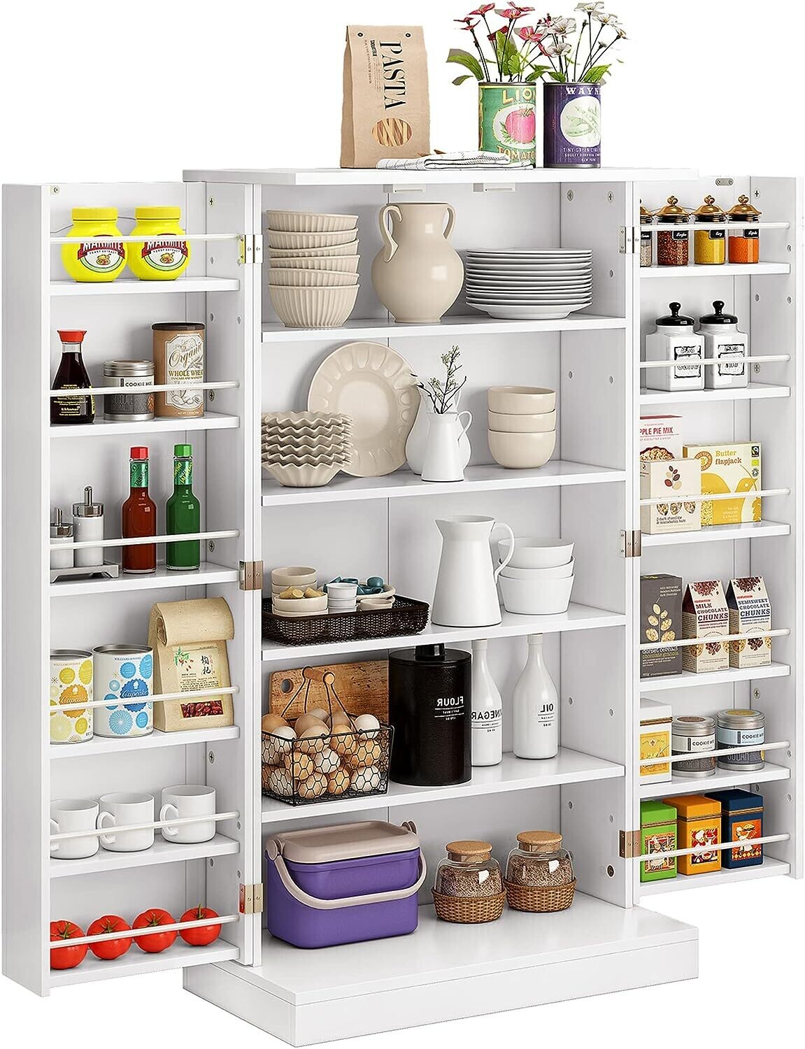 Function Home 41&quot; Kitchen Storage Cabinet, Pantry Cabinet with Doors and Adjustable Shelves for Kitchen, Living Room and Dinning Room in White