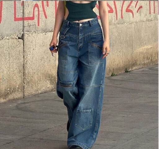 Women&#39;s Heavy Zipper Cargo Jeans no