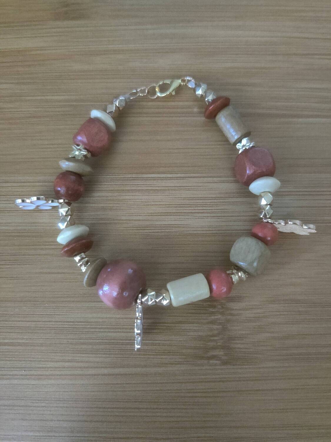 Wooden Beaded Bracelet with Charms