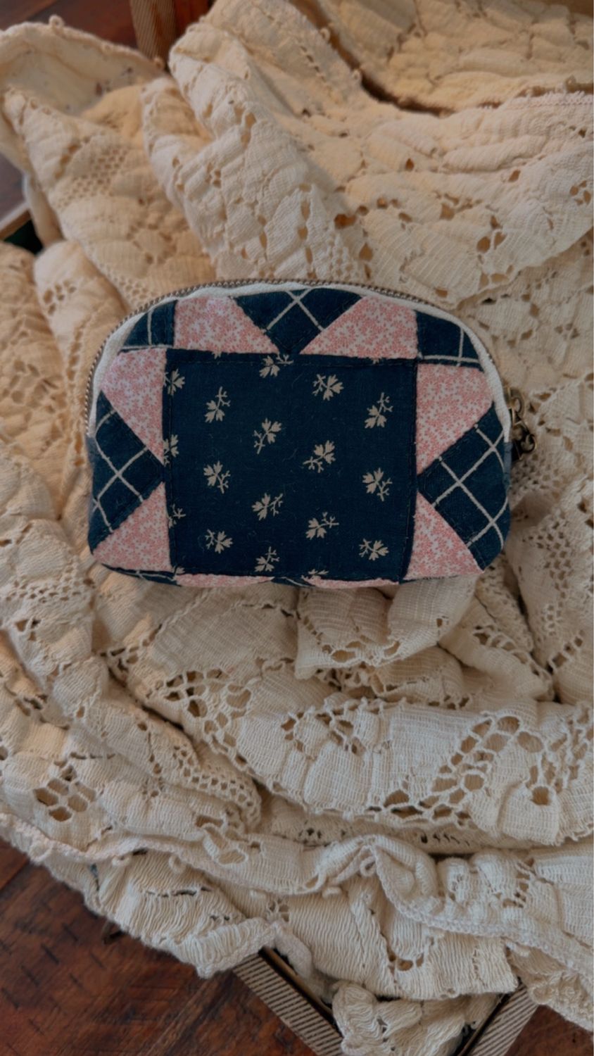 Blue + Soft Pink Quilted Coin Purse