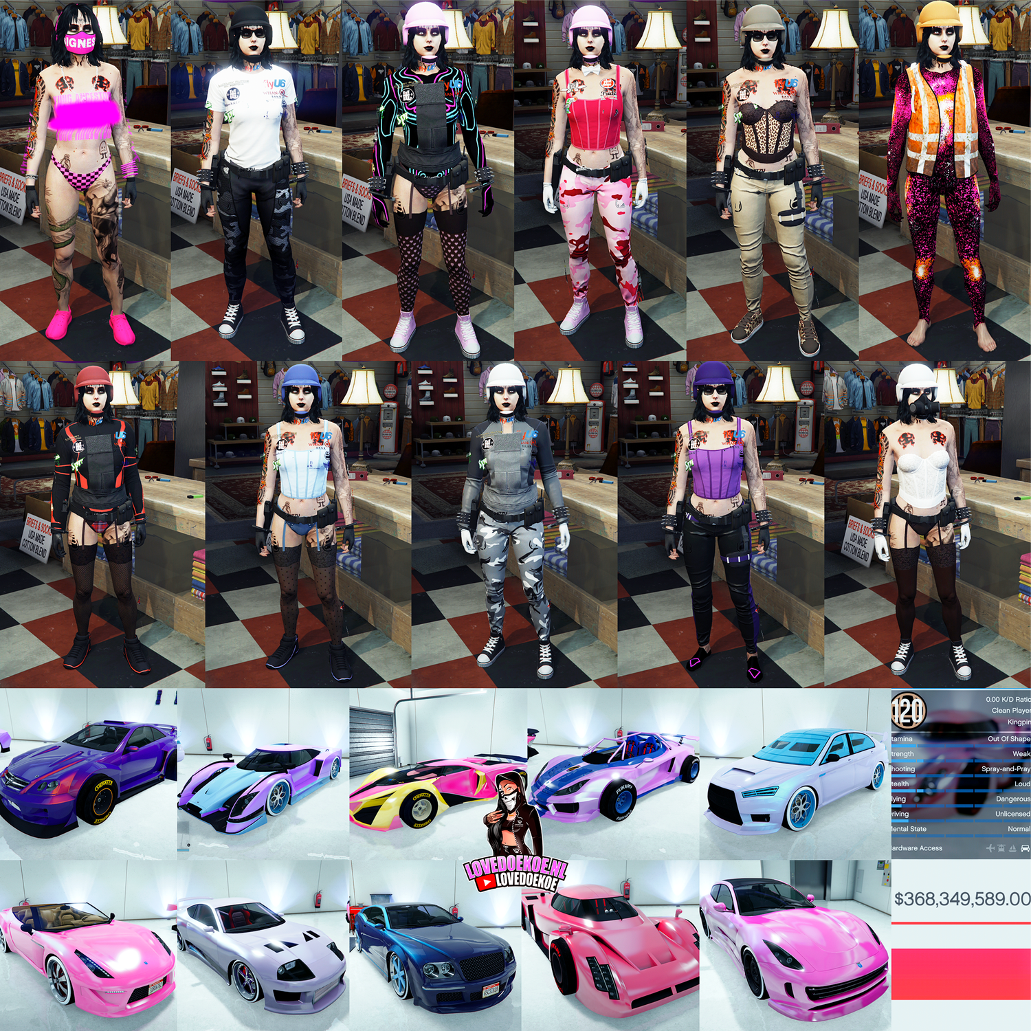 HANDMADE FEMALE TRYHARD ACCOUNT: LEVEL 120, MODDED OUTFITS, 368 MILLION PURE CASH, 10 MODDED CARS, PRETTY FACE CREATION