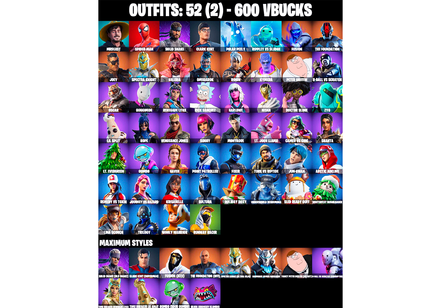 🔥 Stacked Fortnite Account – 52 Skins, 600 V-Bucks &amp; Ultra Rare Midas&#39; Shadow Wrap 🎯