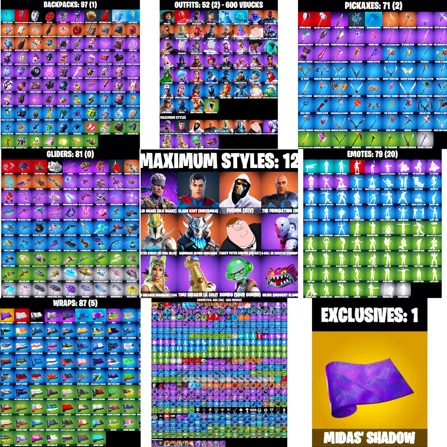 FORTNITE ACCOUNT - ALL PLATFORMS: 52 SKINS - SPIDERMAN, SUPERMAN, HOPE 8-BALL (MAX), GUMBO (MAX), ARCTIC ADELINE, NISHA, OSCAR, RUNWAY RACER, PEPPERMINT &amp; MORE