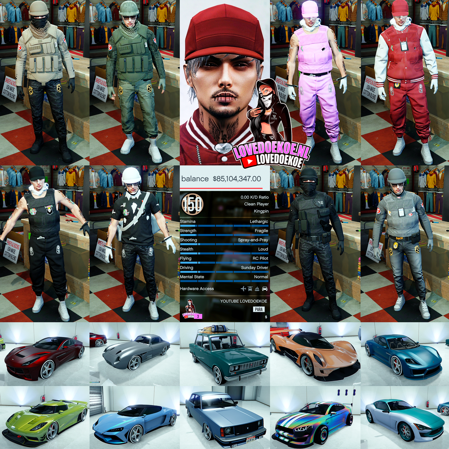 HANDMADE MALE FAST RUN ACCOUNT: LEVEL 150, 85 MILL, MODDED OUTFITS, MODDED CARS, CLEAN K/D, TRYHARD FACE CREATION