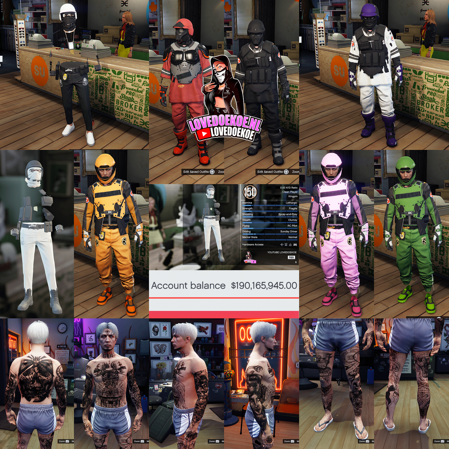 HANDMADE MALE FAST RUN ACCOUNT: LEVEL 150, 190 MILL, MODDED OUTFITS, STACKED TATTOOS, CLEAN K/D, TRYHARD FACE CREATION