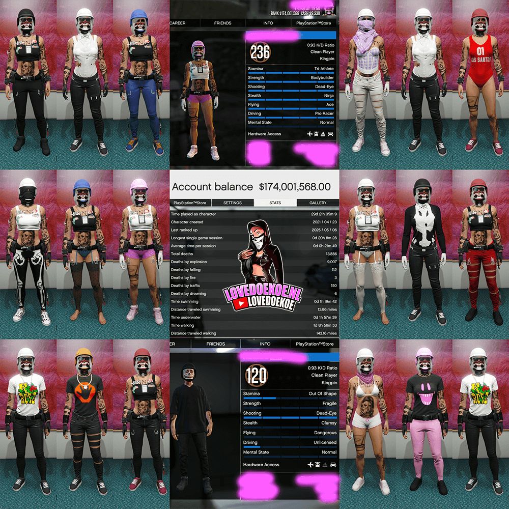 DOUBLE CHARACTER 2021 ACCOUNT (FEMALE LVL 236/ MALE LVL 120) - MODDED OUTFITS, MODDED CARS, FACEPAINTS, PROPERTIES, 174 MILLION &amp; MORE