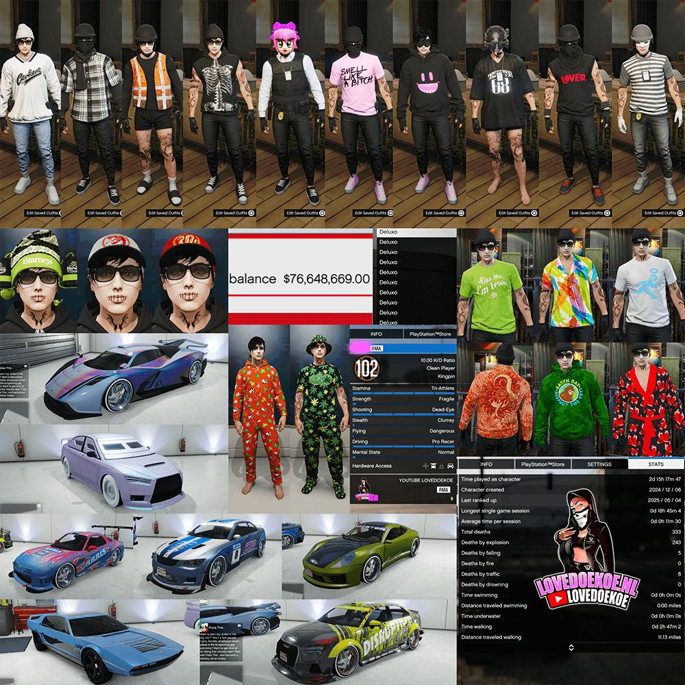 HANDMADE MALE (2024) ACCOUNT: LEVEL 102, 10.00 K/D, MODDED OUTFITS, SPECIAL UNLOCKS, CARS, PROPERTIES &amp; MORE
