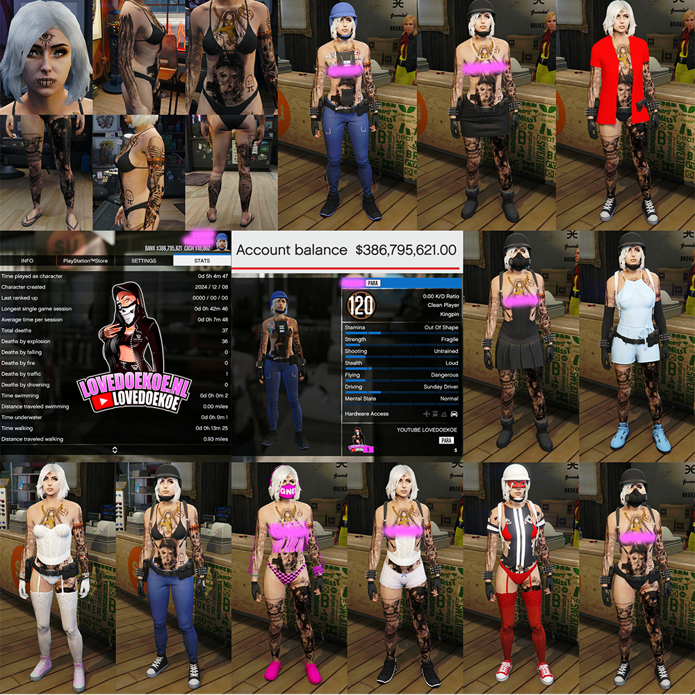 HANDMADE FEMALE (2024) ACCOUNT: LEVEL 120, 386 MILLION, MODDED OUTFITS, STACKED TATTOOS, PRETTY FACE, CLEAN STATS