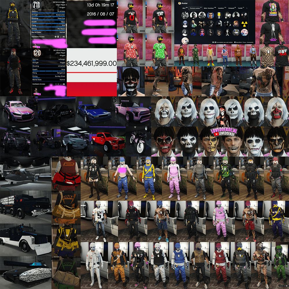 Double OG PS3 Character Account (2016) | Male &amp; Female | Fastrun | Ultra Modded Outfits | Facepaints Unlocked | Modded Cars | $234M Pure Cash