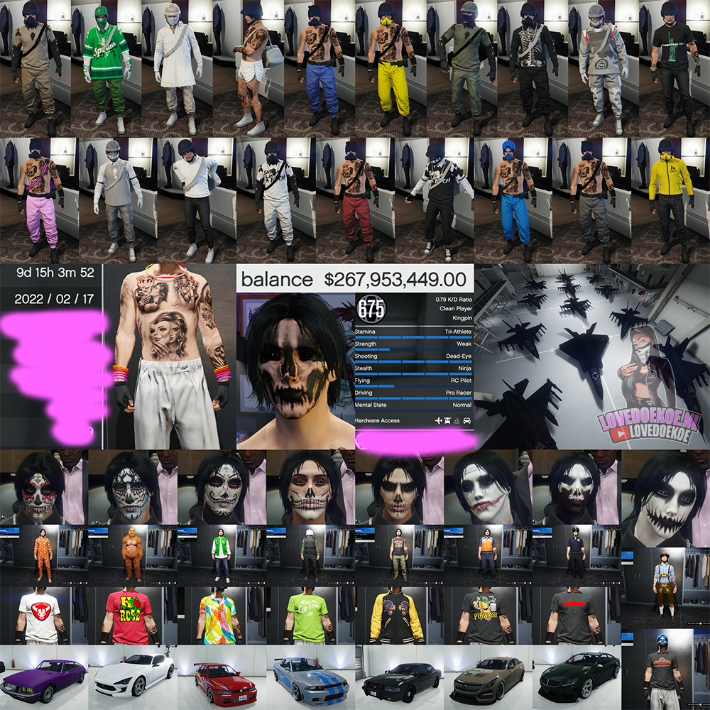 Male 2022 Account — Level 675 | $267M Cash | Modded Outfits &amp; Rare Unlocks (Halloween Facepaints, White Duffelbag, Colored Rebreather, Tattoos, Jets &amp; Properties)