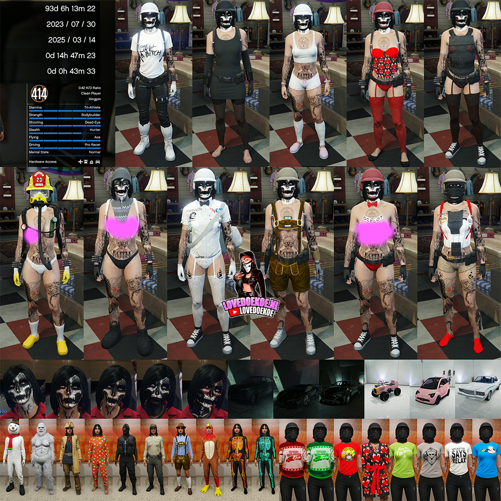 🔥 Female 2023 account | Level 414 | Rare Modded Outfits + Unlocks 🎭✨