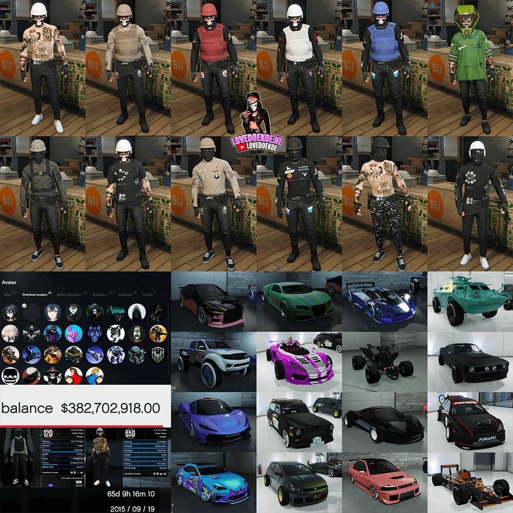 🔥 2015 DOUBLE CHARACTER OG ACCOUNT | MALE LVL 556 + FEMALE LVL 120 | 382M CASH | ULTRA RARE MODDED OUTFITS &amp; CARS | INSTANT DELIVERY 🔥