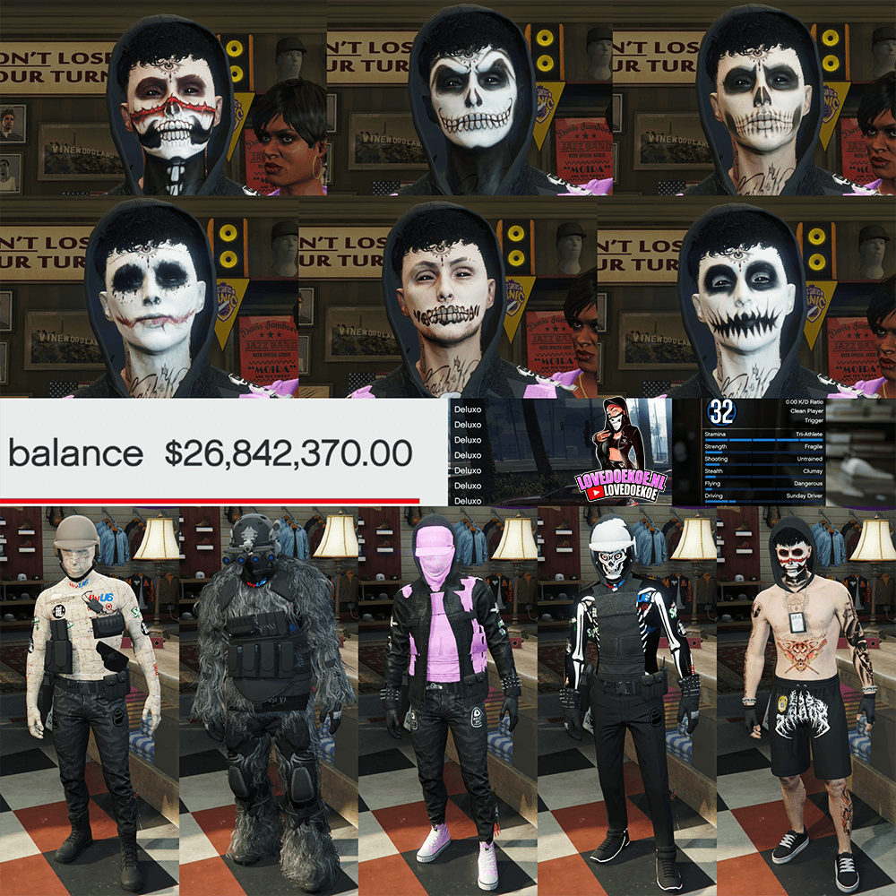 💎Handmade Male Starter Account | Level 32 | 26 Million Cash + Deluxos | Modded Outfits + Rare Accessories | Halloween Facepaints | Instant Download &amp; Delivery 💎