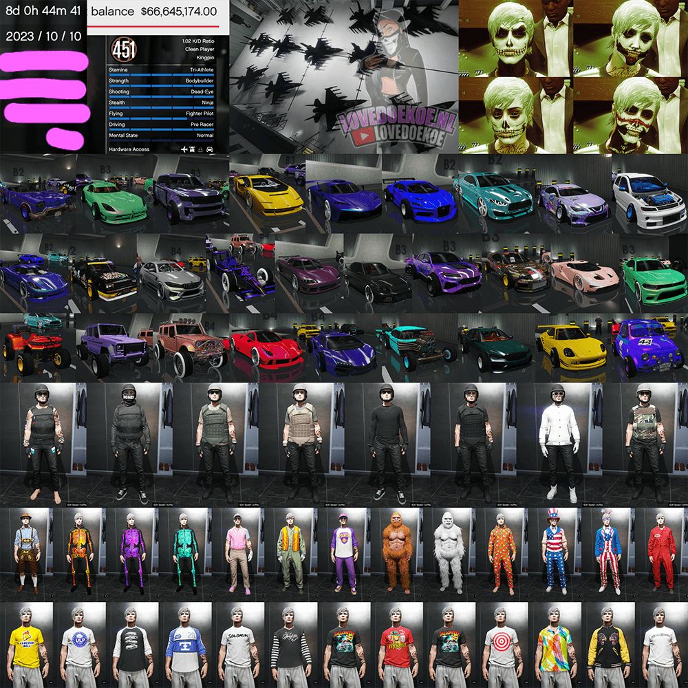 💎 Male Account | Level 451 | 66 Million Cash | Max Stats | Modded Cars &amp; Rare Unlocks 💎