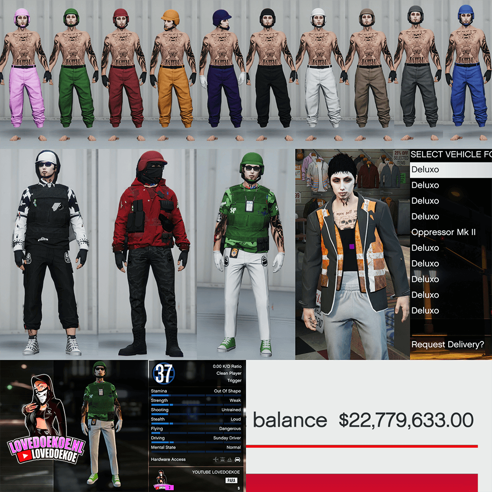 💎Handmade Male Starter Account | Level 37 | 50 Million in Cash + Deluxos | Modded Outfits + All joggers &amp; BP helmets | Instant Download &amp; Delivery 💎