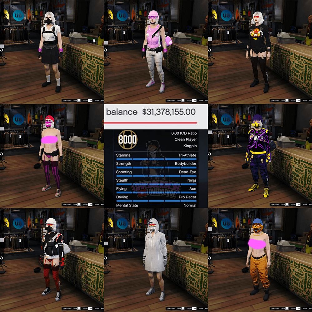 Female Account: Level 8000, Fastrun, 31 Mill, Modded Outfits, Modded Cars, Modded Crew Lvl, Modded K/D, Max Stats, Pretty face creation, LS Carmeet Lvl 1000
