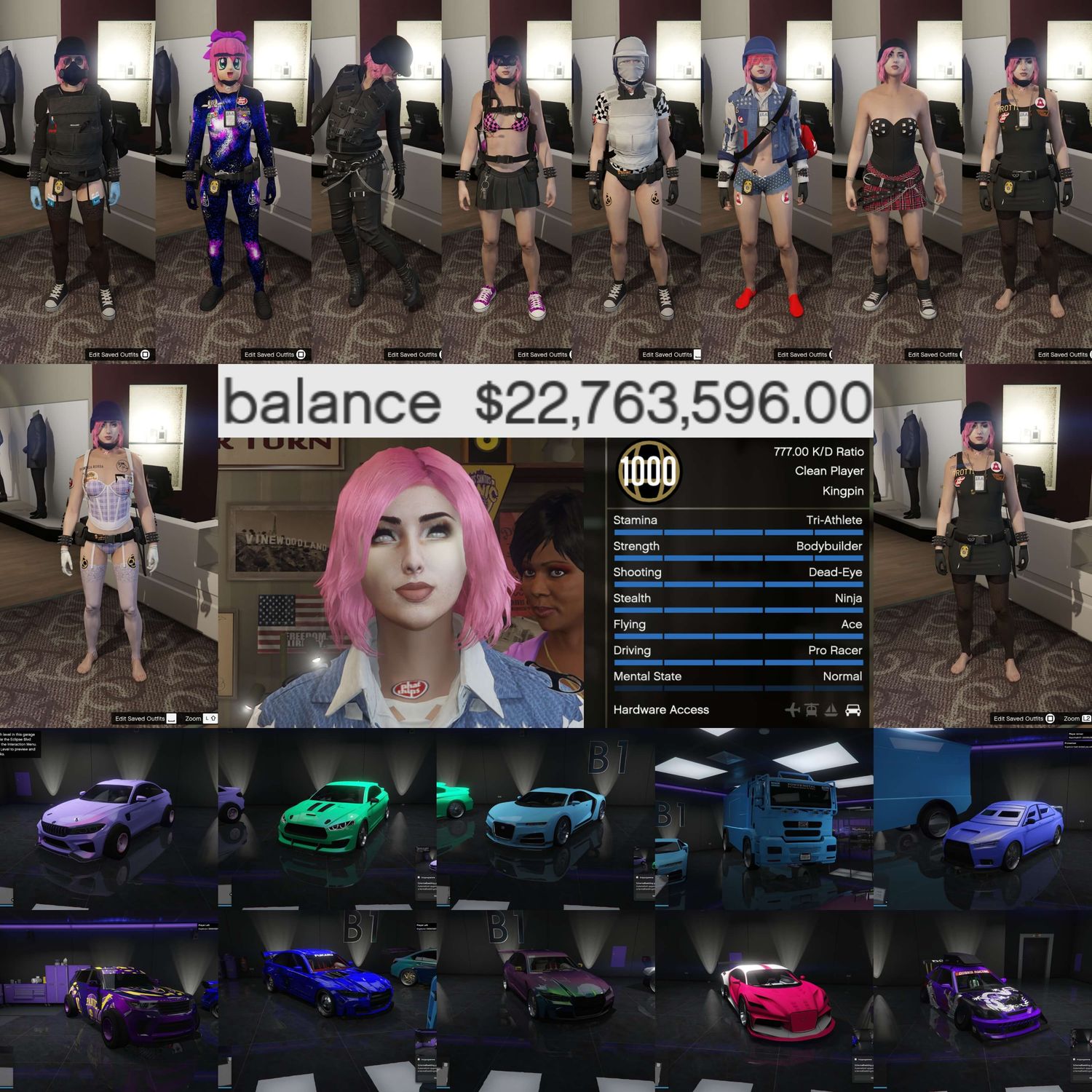 ✨ Level 1000 Female Account:⚡ Fast Run • 💰 22M Cash • 🎯 Clean K/D • 👗 Rare Outfits • 🚗 Modded Cars • 🎃 Facepaints • 🏁 LSCM 1000 • 🔓 All Unlocks • 💎 Fully Stacked &amp; MORE💞