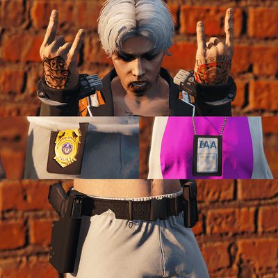 MALE GUN BELT, IAA BADGES &amp; PRISON CUFFS