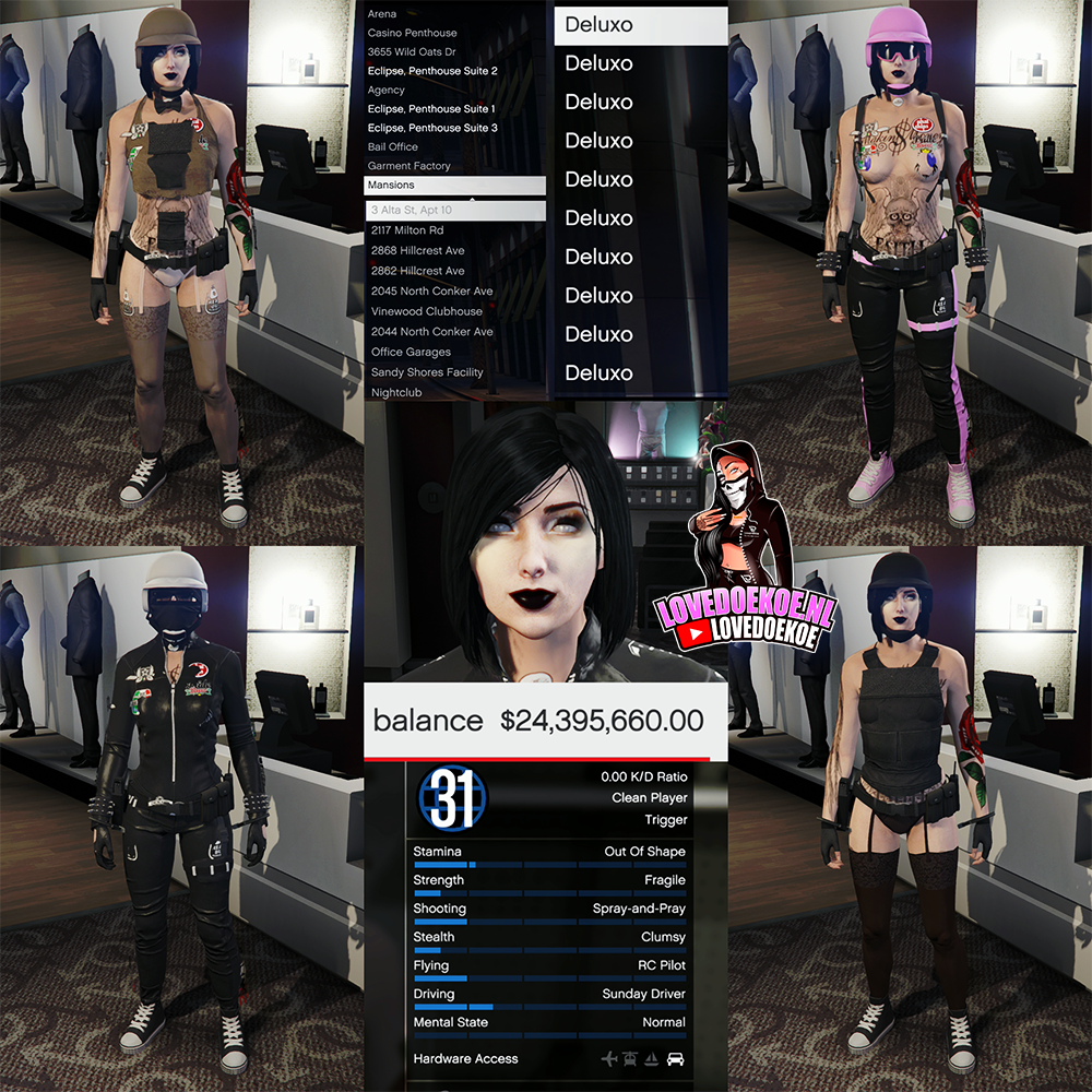 🛠️ Handmade Starter Account | 📊 Level 31 | 💵 100M Cash &amp; Cars | 🏡 Multiple Properties (Mansion, Nightclub, High-End Apartments) | 💗 Aesthetic Character | 👕 Modded Outfits | 🔫 Clean K/D |