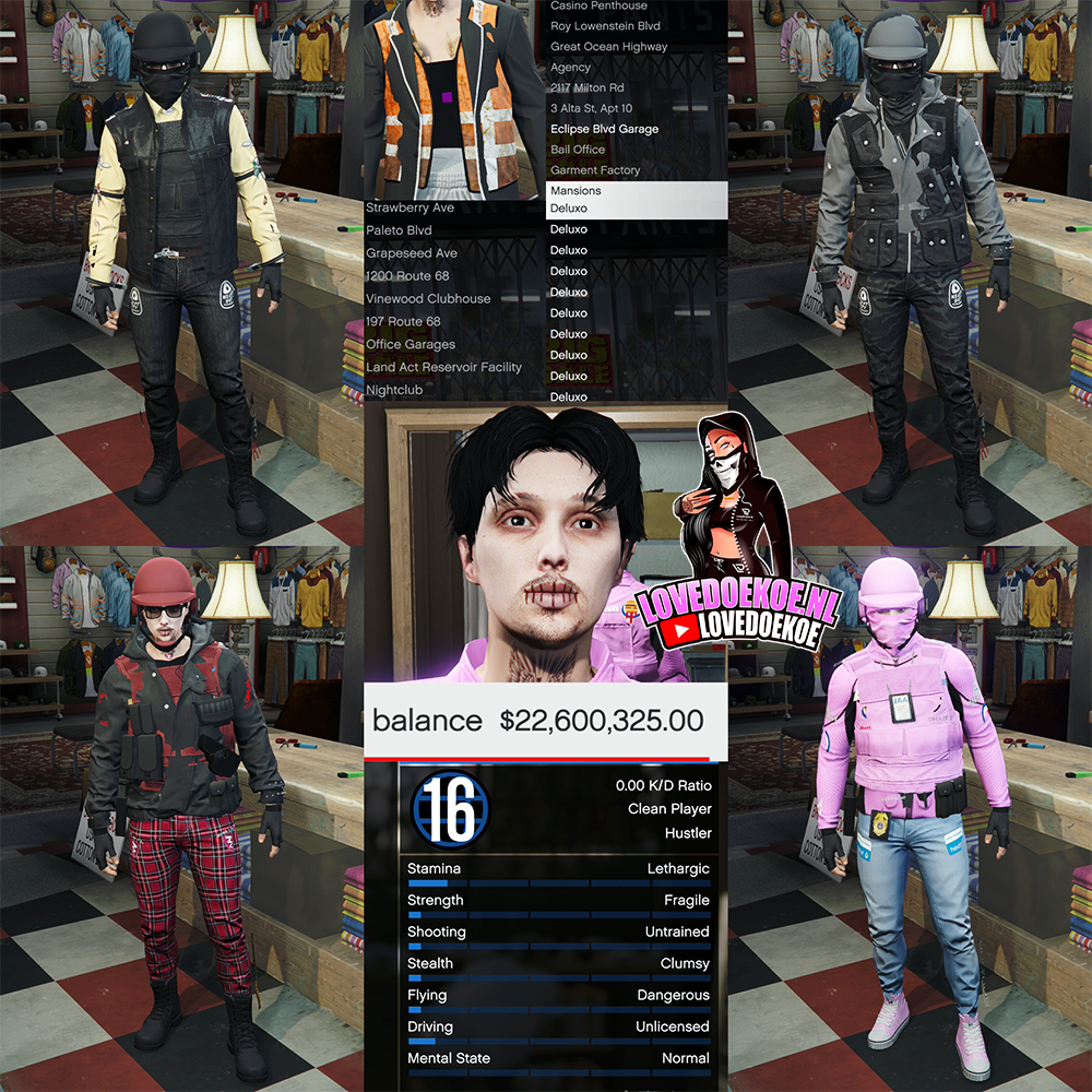 🛠️ Handmade Starter Account | 📊 Level 16 | 💵 100M Cash &amp; Cars | 🏡 Multiple Properties (Mansion, Nightclub, High-End Apartments &amp; more) | 💙 Aesthetic Character | 👕 Modded Outfits | 🔫 Clean K/D