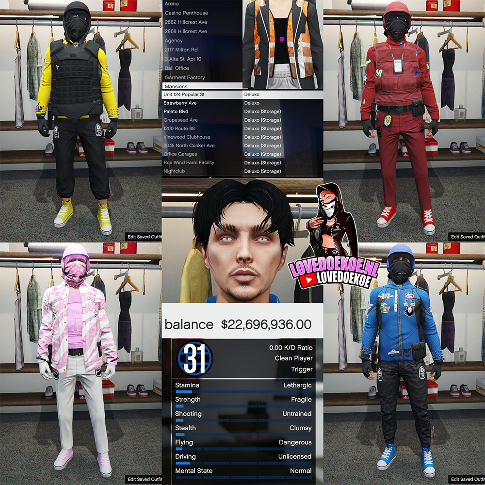 🛠️ Handmade Starter Account | 📊 Level 31 | 💵 100M Cash &amp; Cars | 🏡 Multiple Properties (Mansion, Nightclub, High-End Apartments &amp; more) | 💙 Aesthetic Character | 👕 Modded Outfits | 🔫 Clean K/D |