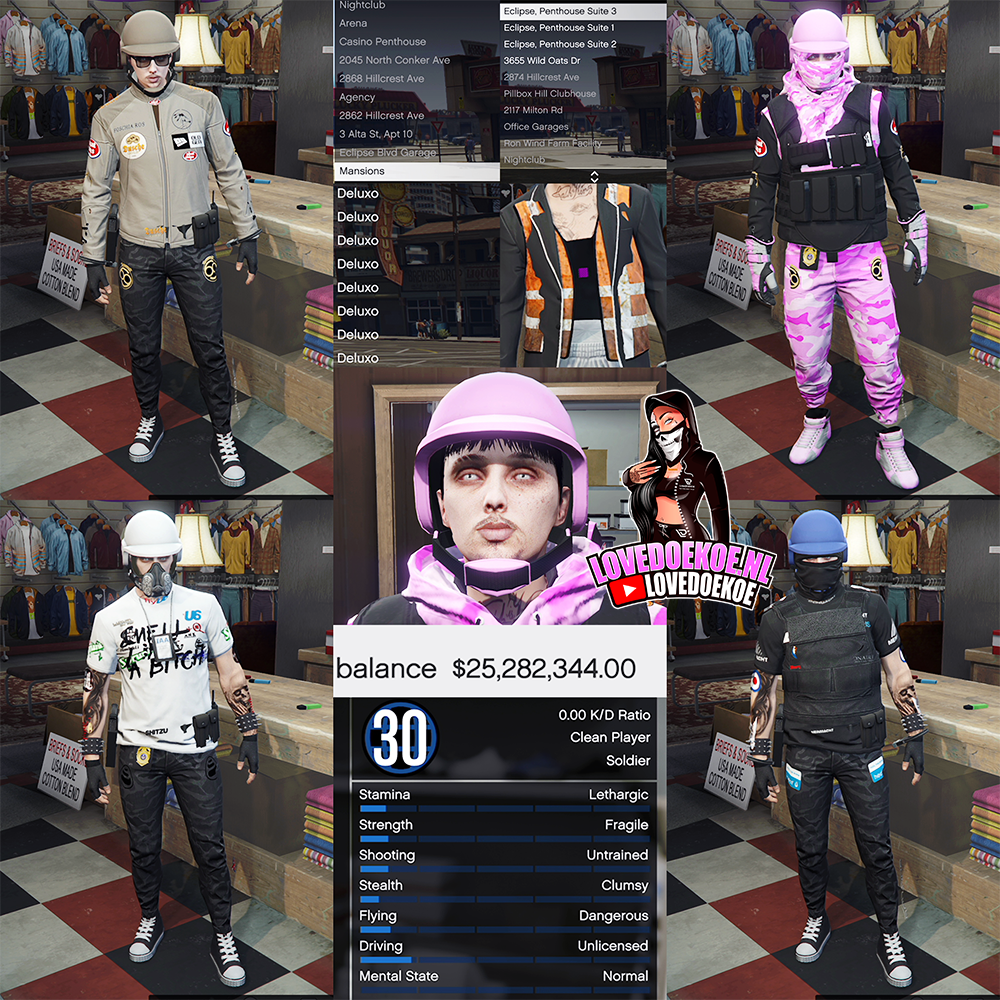 🛠️ Handmade Starter Account | 📊 Level 30 | 💵 100M Cash &amp; Cars | 🏡 Multiple Properties (Mansion, Nightclub, High-End Apartments &amp; more) | 💙 Aesthetic Character | 👕 Modded Outfits | 🔫 Clean K/D