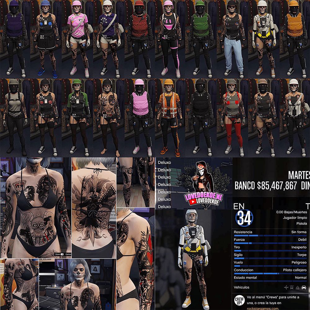 🖤 HANDMADE STACKED ACCOUNT • LEVEL 34 • 85M CASH &amp; EXTRA DELUXOS • 20 MODDED OUTFITS • ULTRA RARE UNLOCKS • STACKED TATTOOS • PRETTY FACE CREATION &amp; MORE