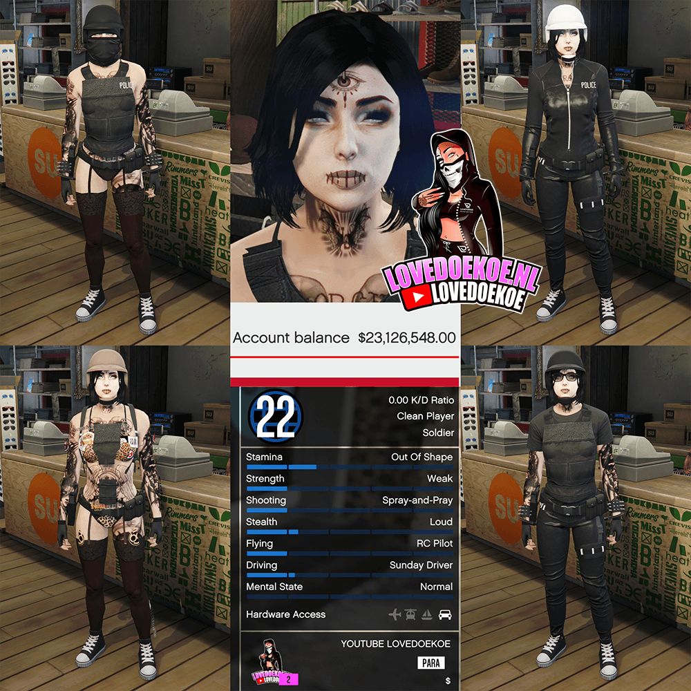 HANDMADE STARTER ACCOUNT 🖤 LEVEL 22 • 23 MILLION • AESTHETIC CHARACTER • STACKED TATTOOS • MODDED OUTFITS • CLEAN K/D