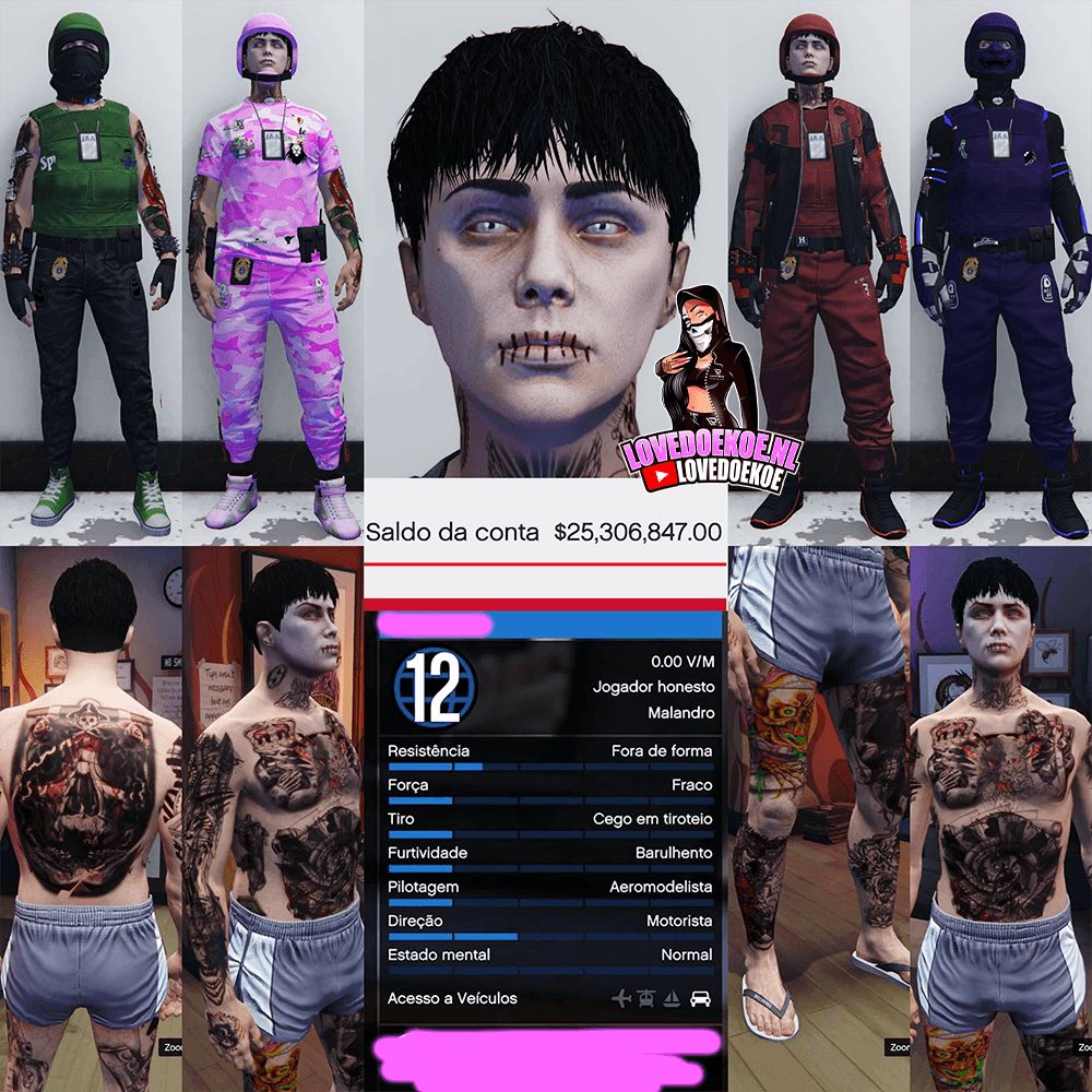 HANDMADE STARTER ACCOUNT 🖤 LEVEL 12 • 25 MILLION • AESTHETIC CHARACTER • STACKED TATTOOS • MODDED OUTFITS • CLEAN K/D