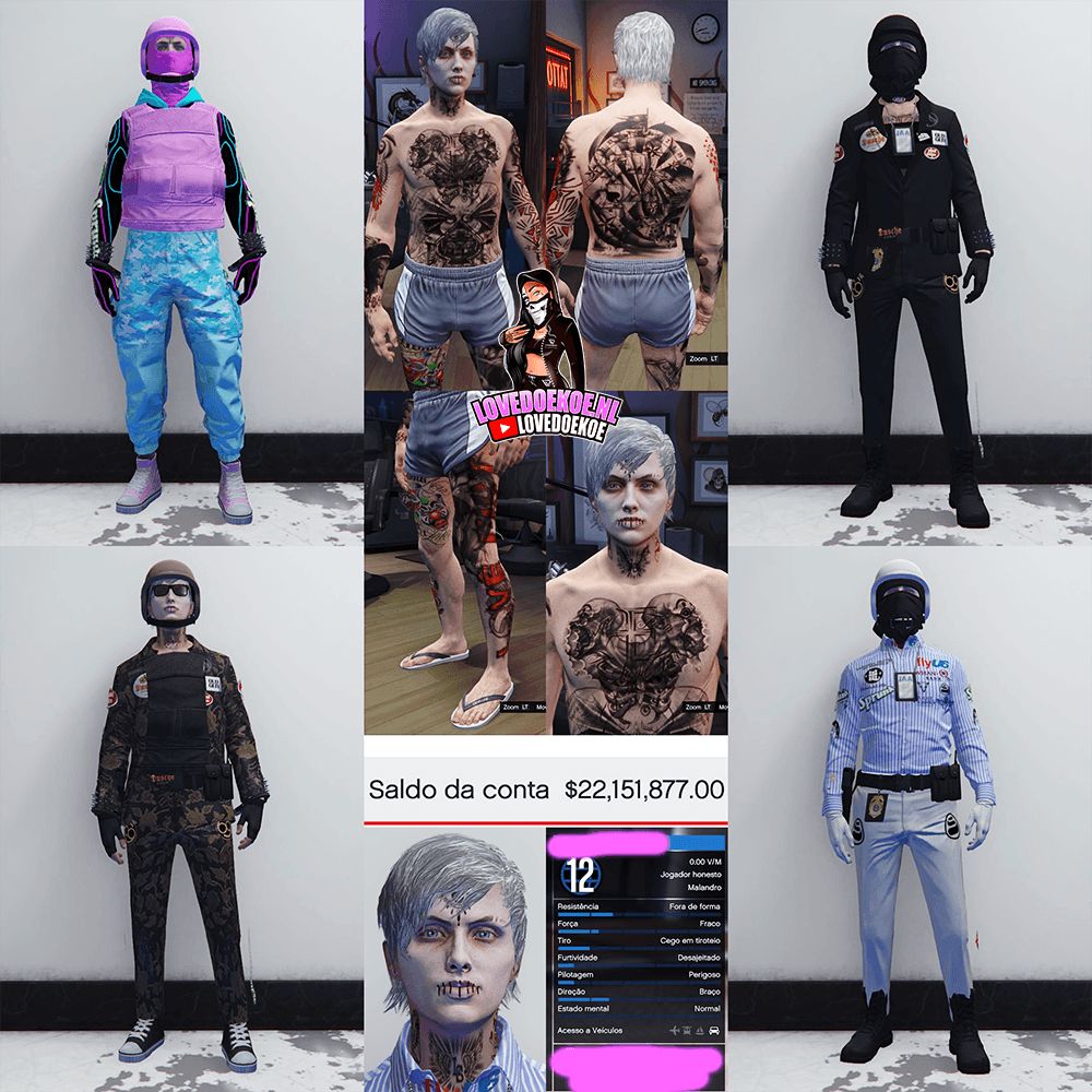 HANDMADE STARTER ACCOUNT 🖤 LEVEL 12 • 22 MILLION • AESTHETIC CHARACTER • STACKED TATTOOS • MODDED OUTFITS • CLEAN K/D