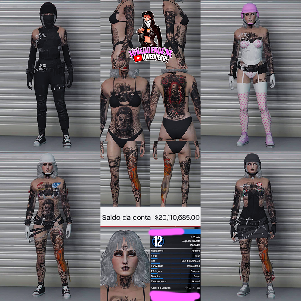 HANDMADE STARTER ACCOUNT 🖤 LEVEL 12 • 20 MILLION • AESTHETIC CHARACTER • STACKED TATTOOS • MODDED OUTFITS • CLEAN K/D