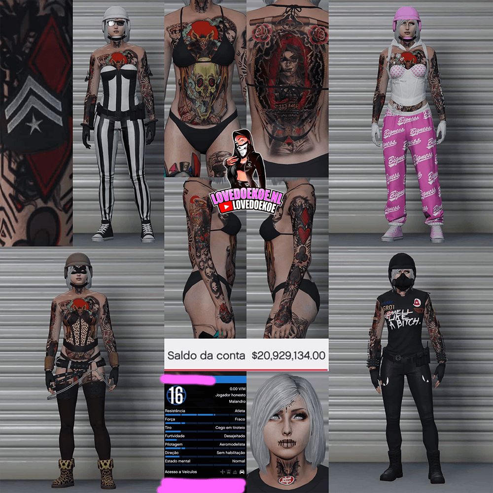 HANDMADE STARTER ACCOUNT 🖤 LEVEL 16 • 20 MILLION • AESTHETIC CHARACTER • STACKED TATTOOS • MODDED OUTFITS • CLEAN K/D